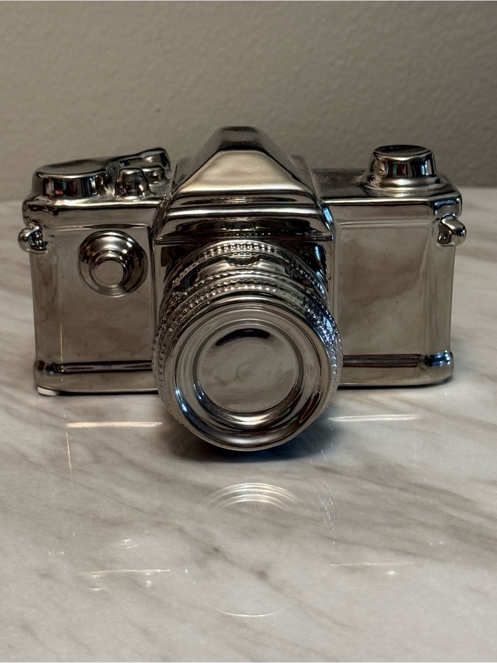 Silver Camera Figurine, Photography Theme, Free-Standing Decor, 6 in Long